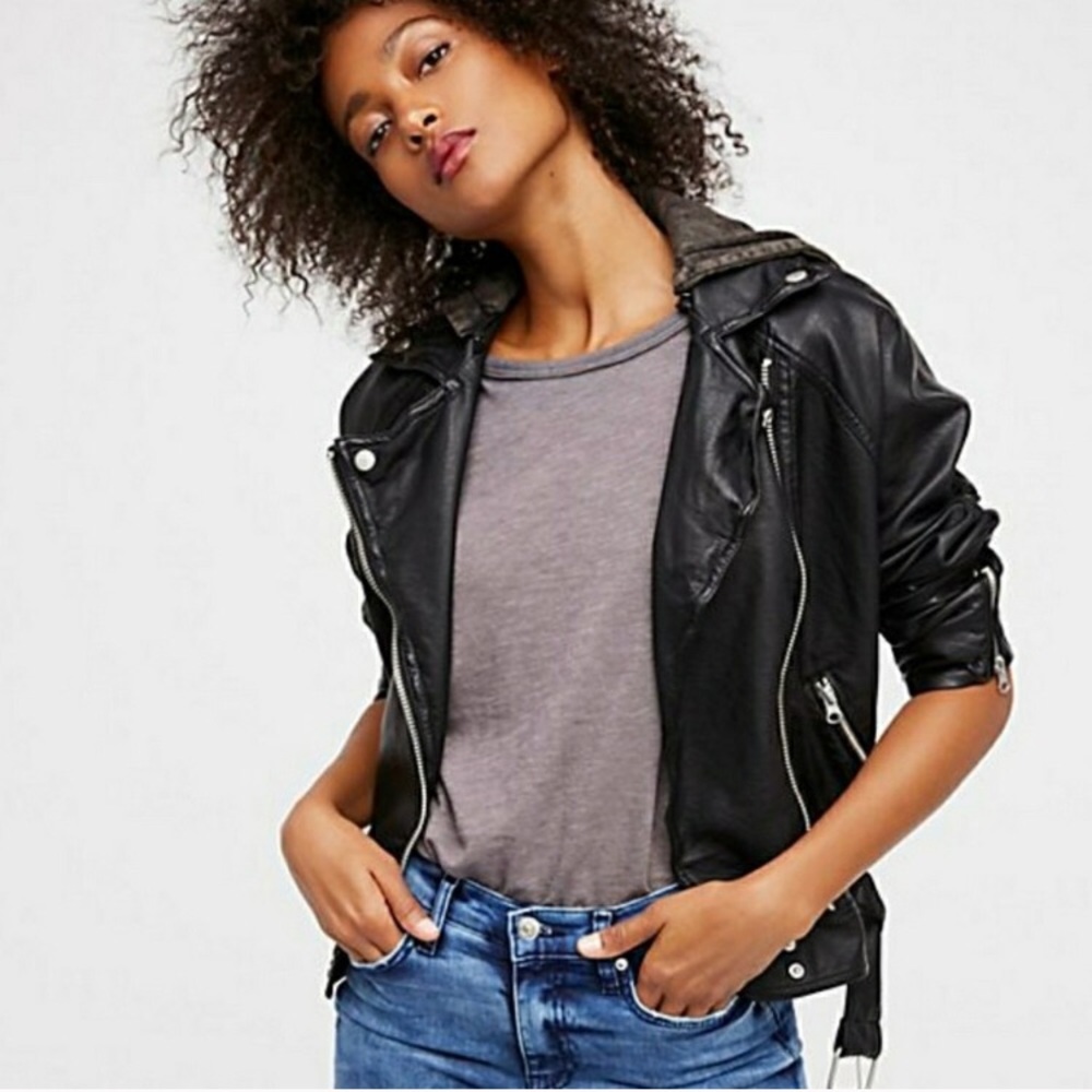 🌸NWT Free People Drapey Vegan Moto Jacket Black